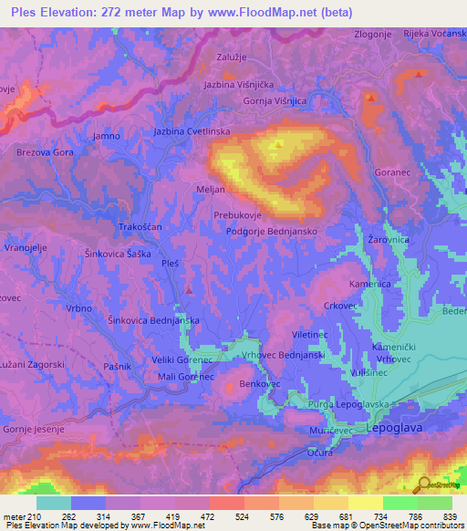 Ples,Croatia Elevation Map