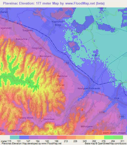 Plavsinac,Croatia Elevation Map