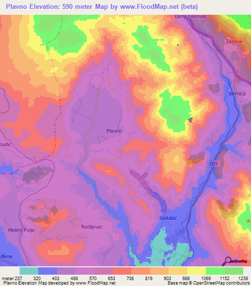 Plavno,Croatia Elevation Map