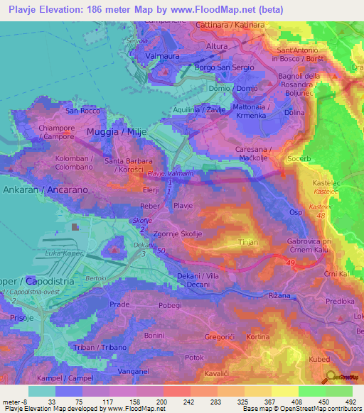 Plavje,Slovenia Elevation Map