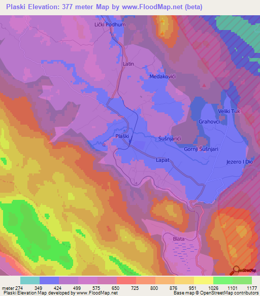 Plaski,Croatia Elevation Map