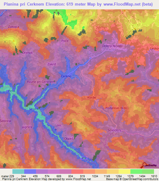 Planina pri Cerknem,Slovenia Elevation Map