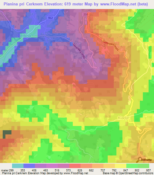 Planina pri Cerknem,Slovenia Elevation Map