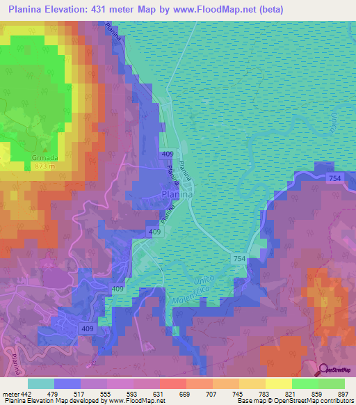 Planina,Slovenia Elevation Map