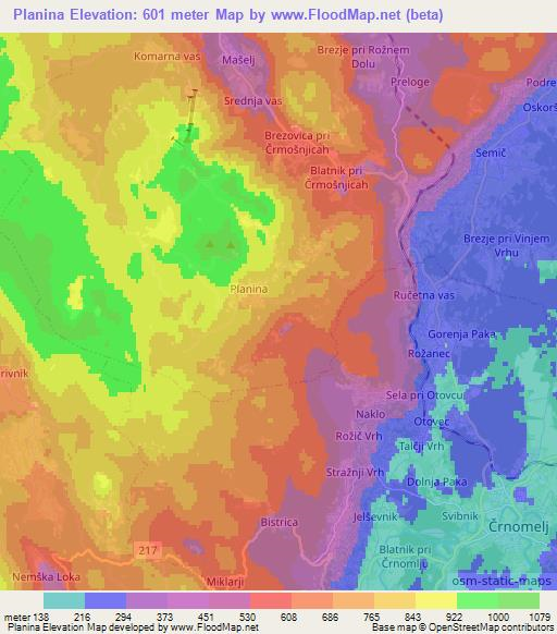 Planina,Slovenia Elevation Map