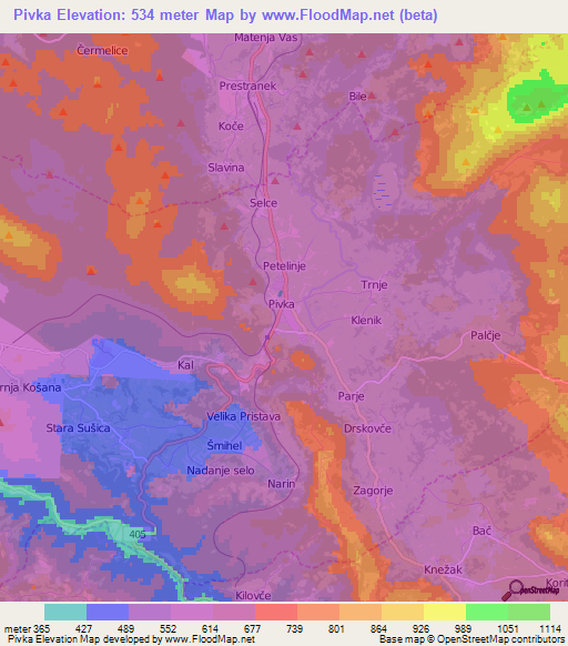 Pivka,Slovenia Elevation Map