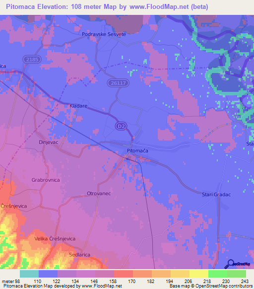 Pitomaca,Croatia Elevation Map