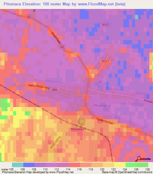 Pitomaca,Croatia Elevation Map