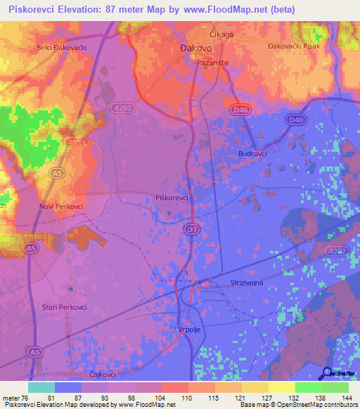 Piskorevci,Croatia Elevation Map