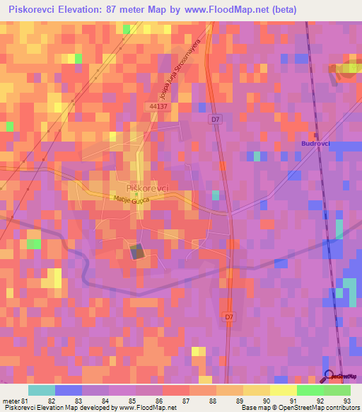 Piskorevci,Croatia Elevation Map