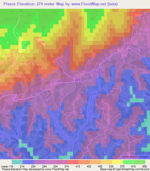 Pisece,Slovenia Elevation Map