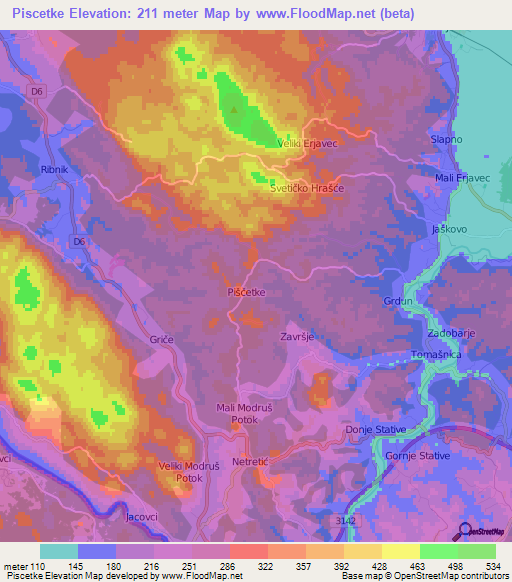 Piscetke,Croatia Elevation Map