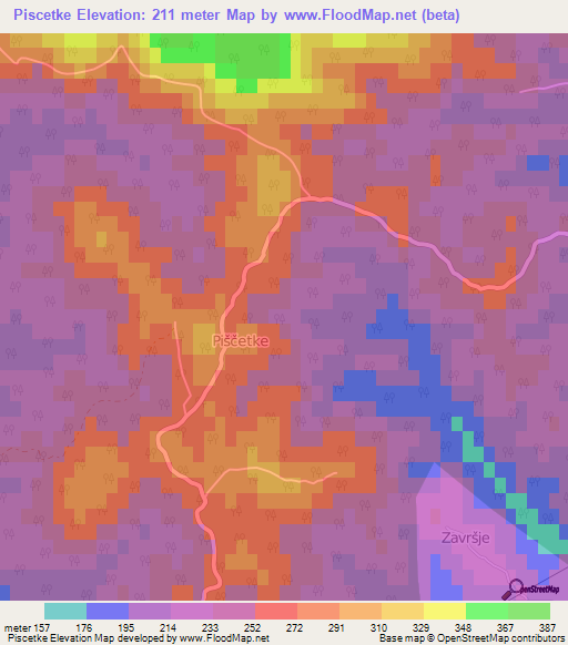 Piscetke,Croatia Elevation Map