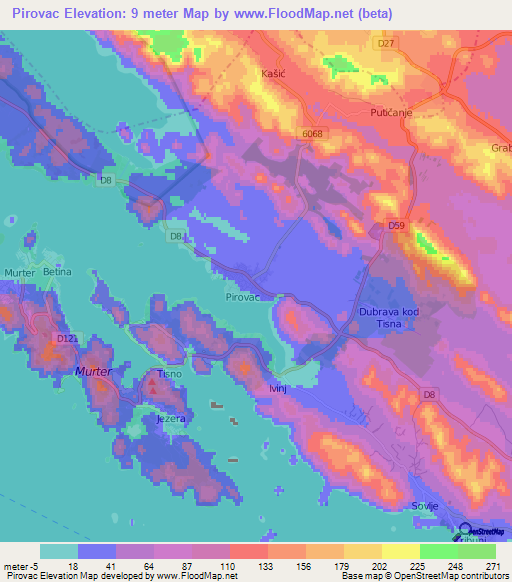 Pirovac,Croatia Elevation Map