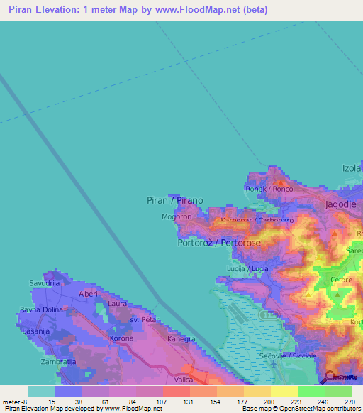 Piran,Slovenia Elevation Map