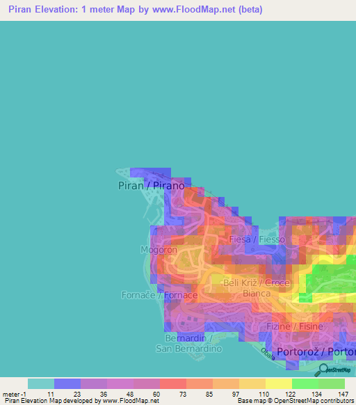 Piran,Slovenia Elevation Map