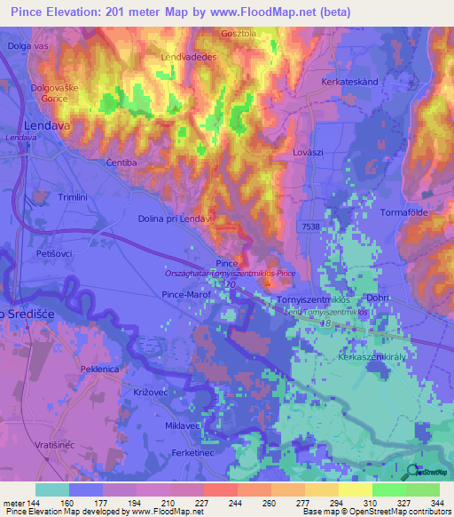 Pince,Slovenia Elevation Map