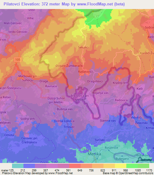 Pilatovci,Croatia Elevation Map