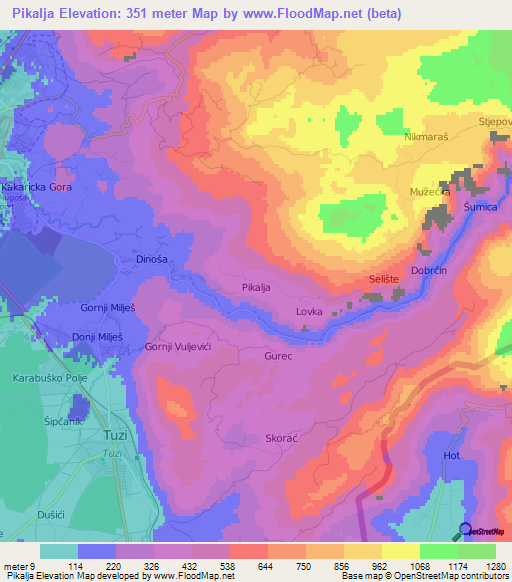 Pikalja,Montenegro Elevation Map