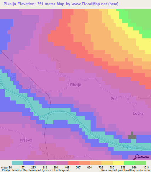 Pikalja,Montenegro Elevation Map