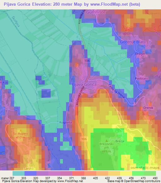 Pijava Gorica,Slovenia Elevation Map