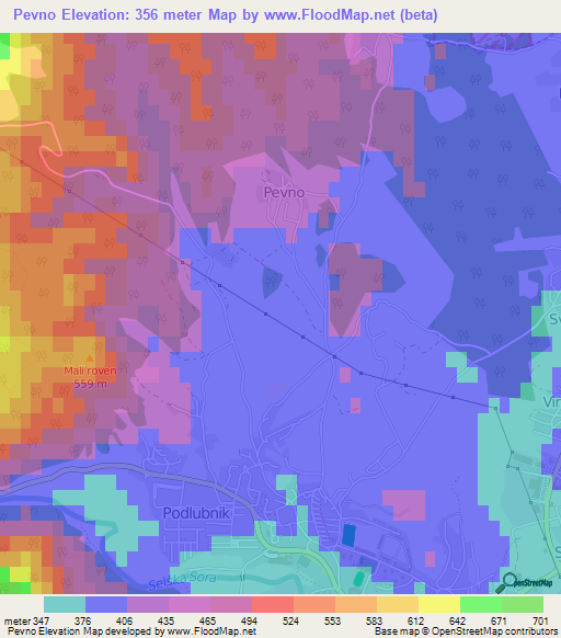 Pevno,Slovenia Elevation Map