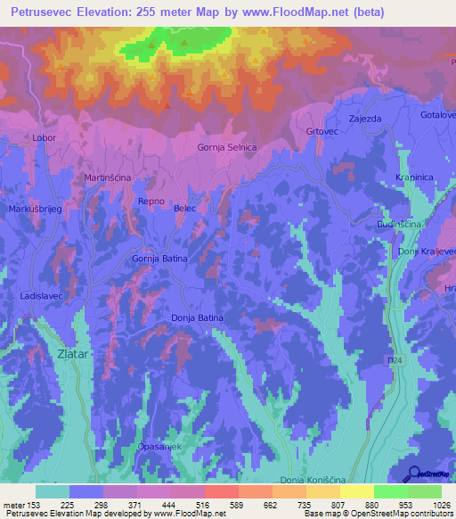 Petrusevec,Croatia Elevation Map