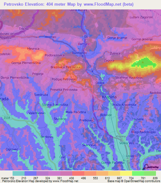 Petrovsko,Croatia Elevation Map