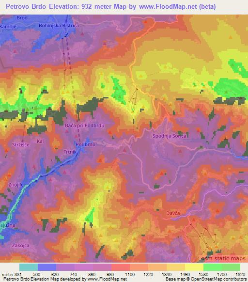 Petrovo Brdo,Slovenia Elevation Map