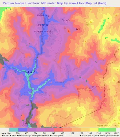 Petrova Ravan,Montenegro Elevation Map