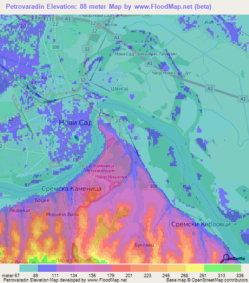 Petrovaradin,Serbia Elevation Map