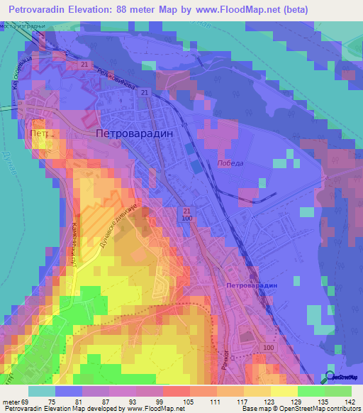 Petrovaradin,Serbia Elevation Map