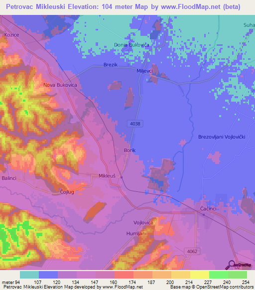 Petrovac Mikleuski,Croatia Elevation Map