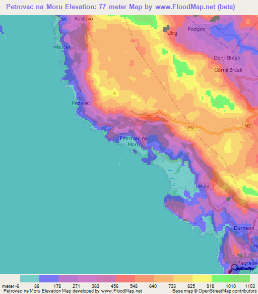 Petrovac na Moru,Montenegro Elevation Map