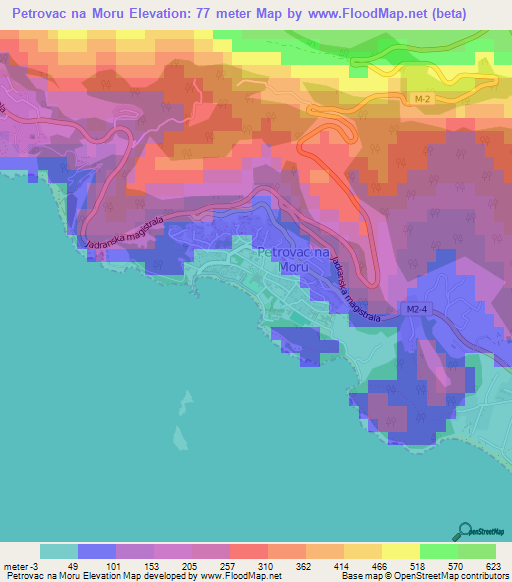 Petrovac na Moru,Montenegro Elevation Map