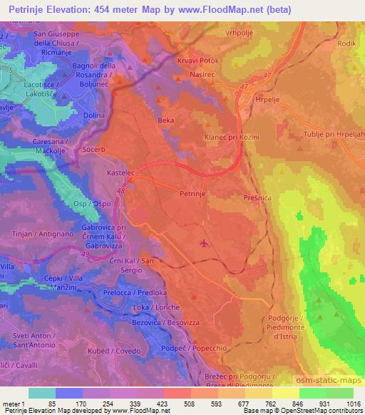 Petrinje,Slovenia Elevation Map