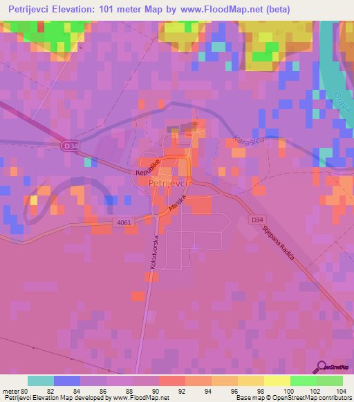 Petrijevci,Croatia Elevation Map