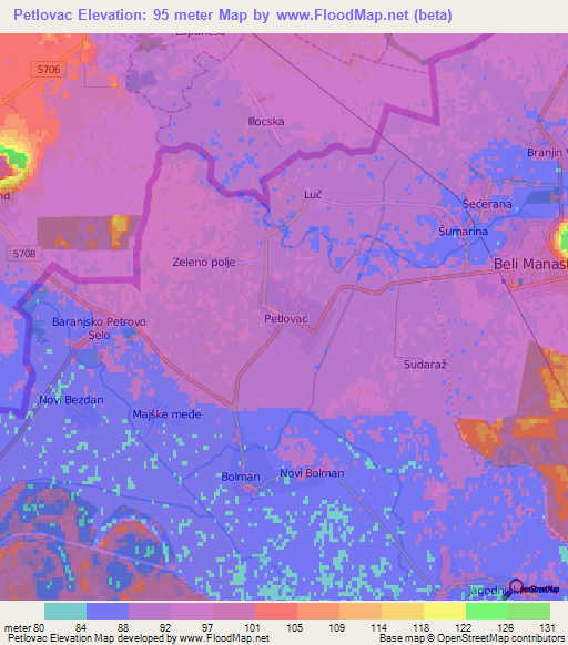 Petlovac,Croatia Elevation Map