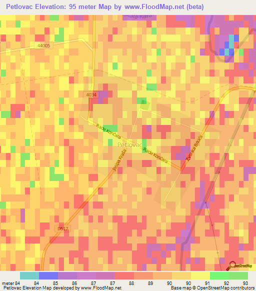 Petlovac,Croatia Elevation Map