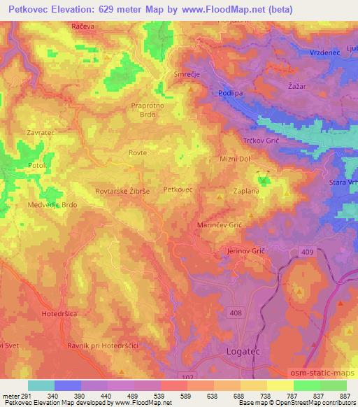 Petkovec,Slovenia Elevation Map