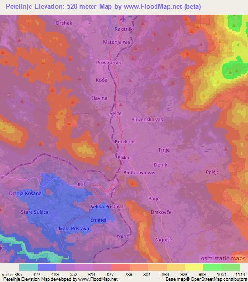 Petelinje,Slovenia Elevation Map