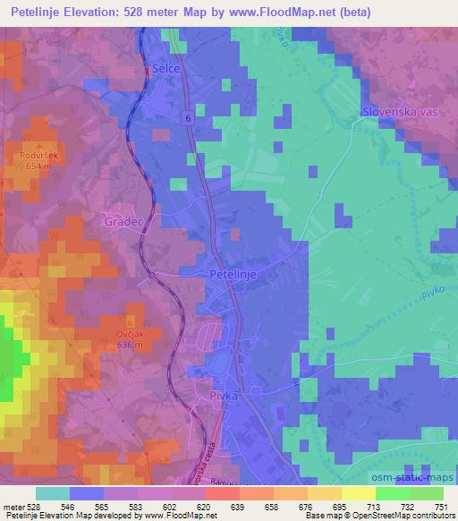 Petelinje,Slovenia Elevation Map