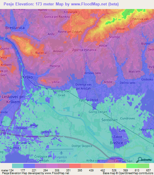 Pesje,Slovenia Elevation Map