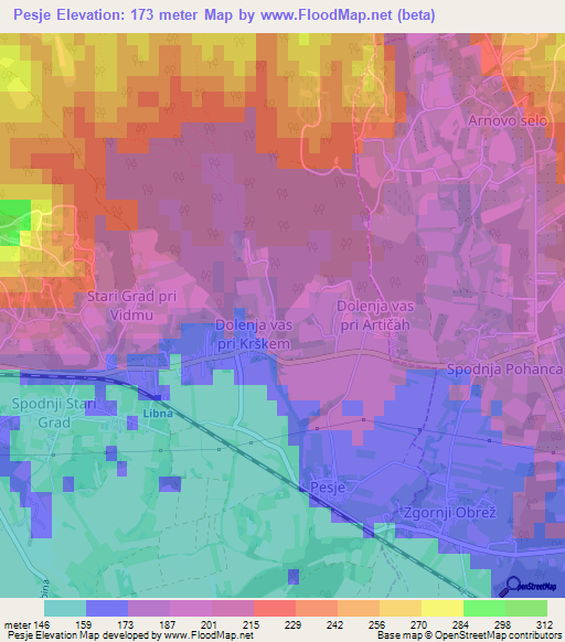 Pesje,Slovenia Elevation Map