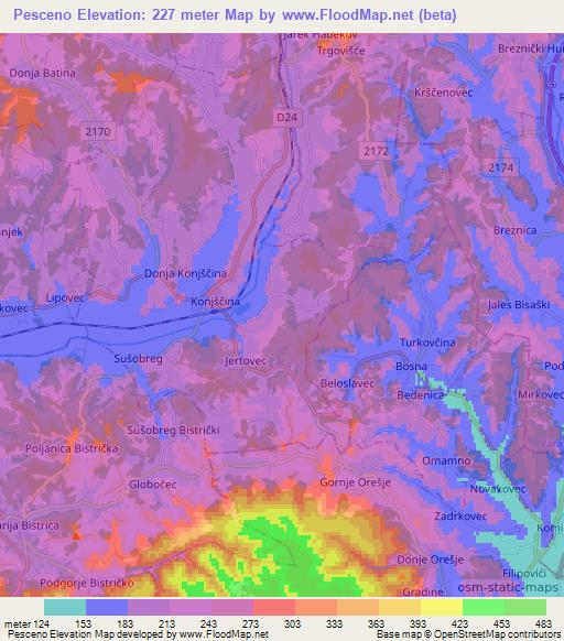 Pesceno,Croatia Elevation Map