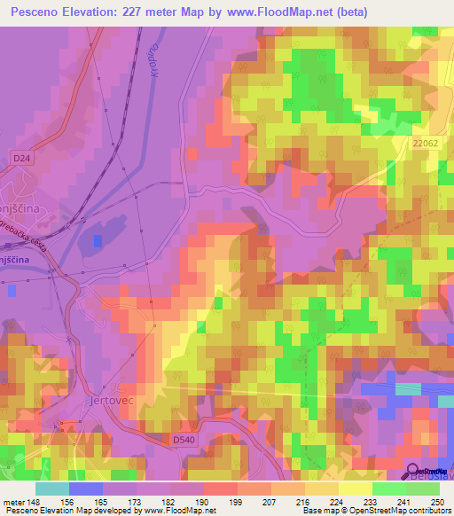 Pesceno,Croatia Elevation Map