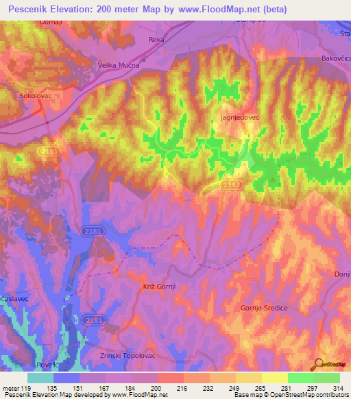 Pescenik,Croatia Elevation Map