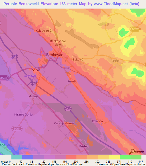Perusic Benkovacki,Croatia Elevation Map