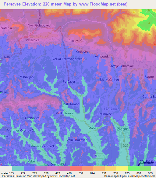 Persaves,Croatia Elevation Map