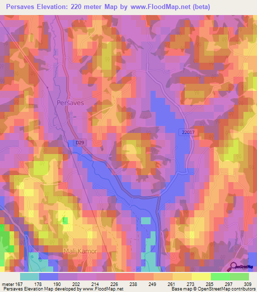 Persaves,Croatia Elevation Map